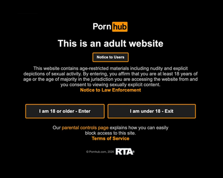 Age verification warning screen