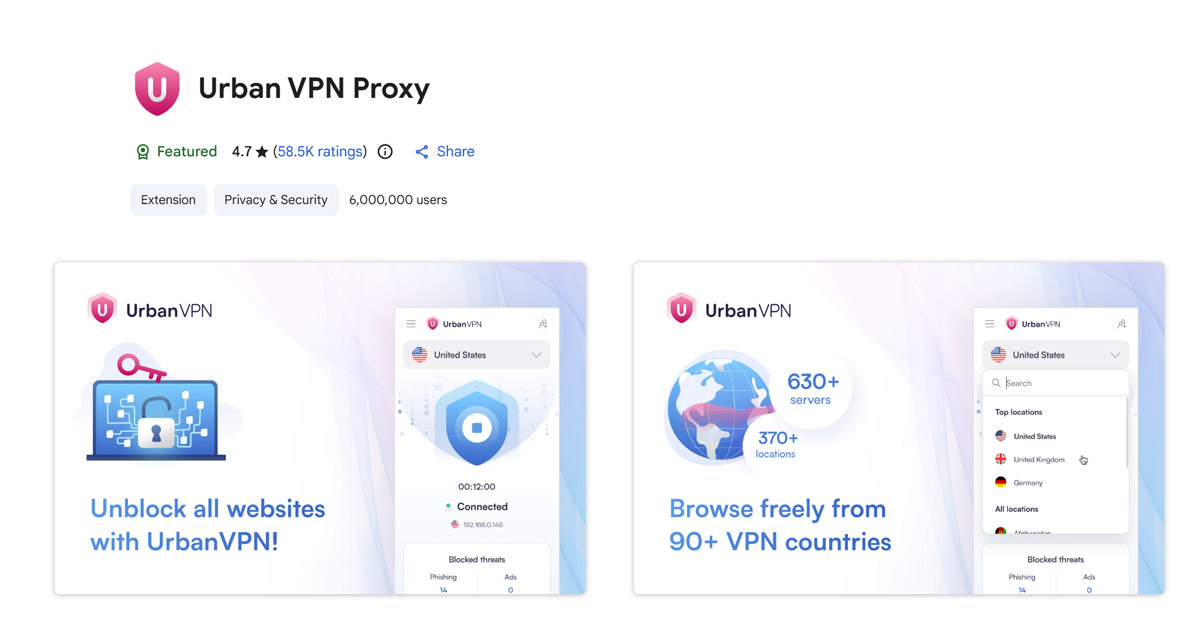 Urban VPN Proxy Extension on Google Store