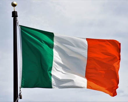 Irish government building with surveillance camera overlay