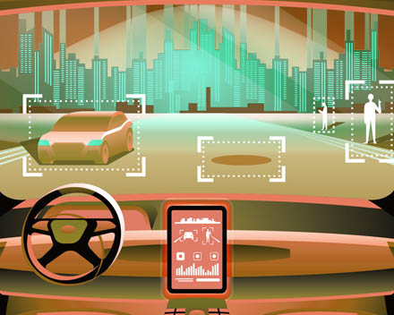 Self-driving car camera view with adversarial road sign