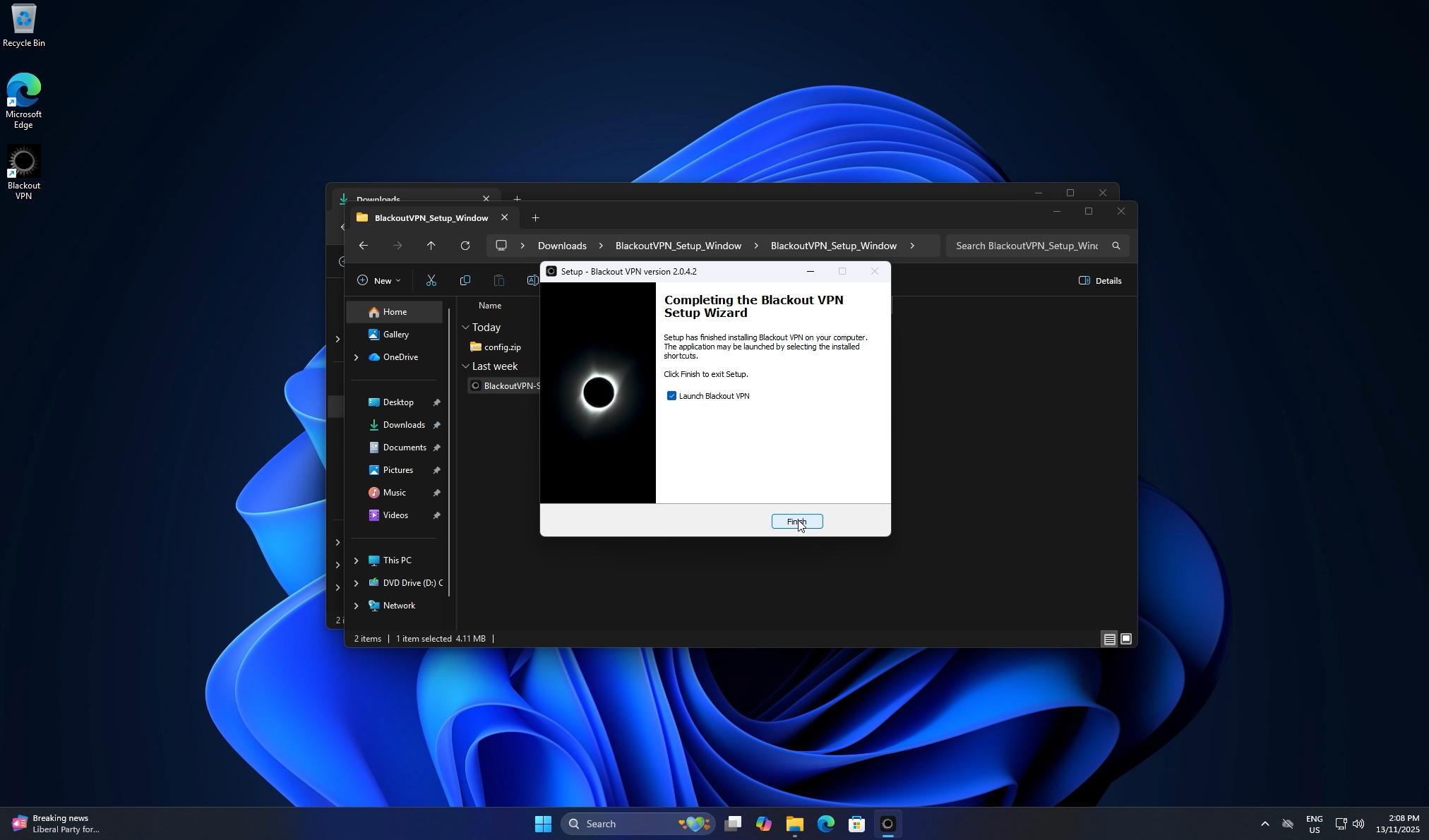 Completing the Blackout VPN Setup Wizard